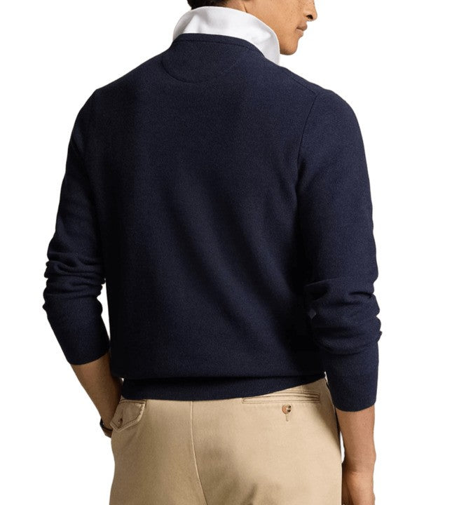Polo Ralph Lauren Textured Knit Blue Sweatshirt With Ribbed Details