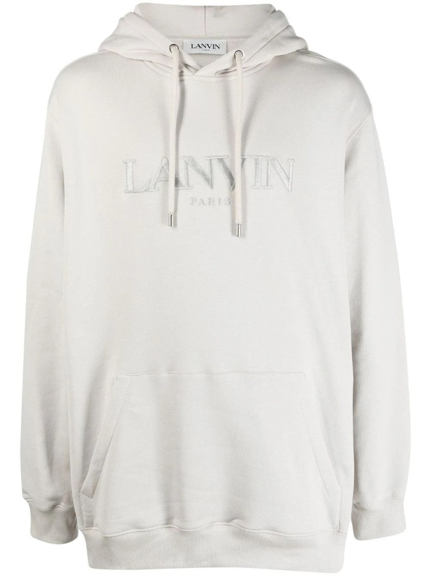 Lanvin Beige Cotton Hoodie With Embossed Logo And Front Pocket