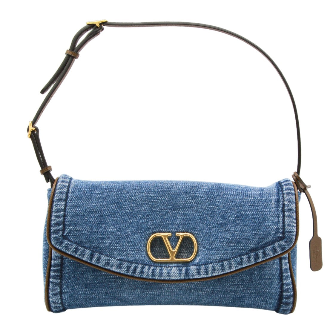 Valentino Garavani Structured Denim Shoulder Bag With Gold-Tone Emblem