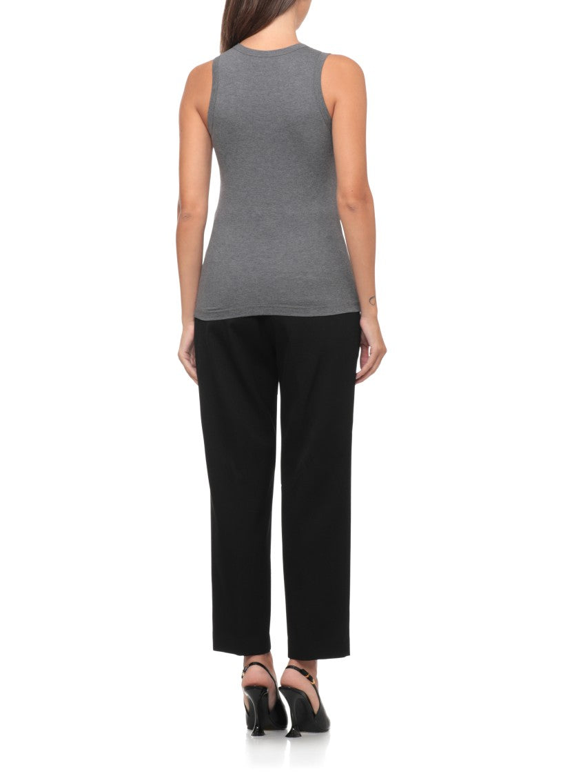 Lanvin Grey Beaded Embroidered Cotton Tank Top