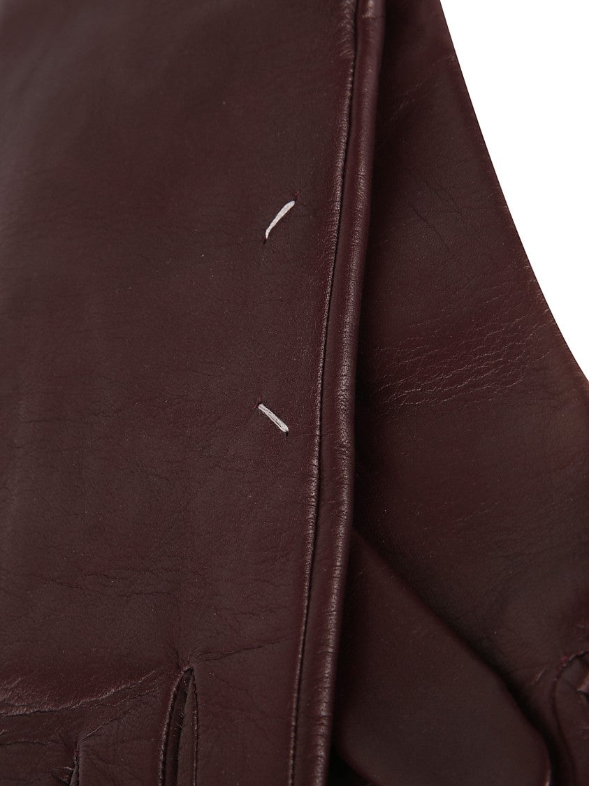Maison Margiela Burgundy Leather Gloves With Refined Elongated Silhouette