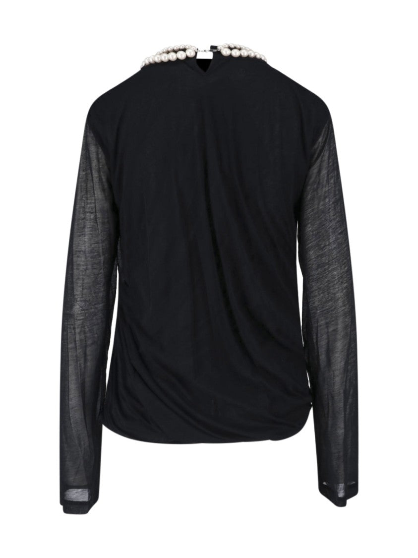 Junya Watanabe Black Pearl Embellished Cotton Top