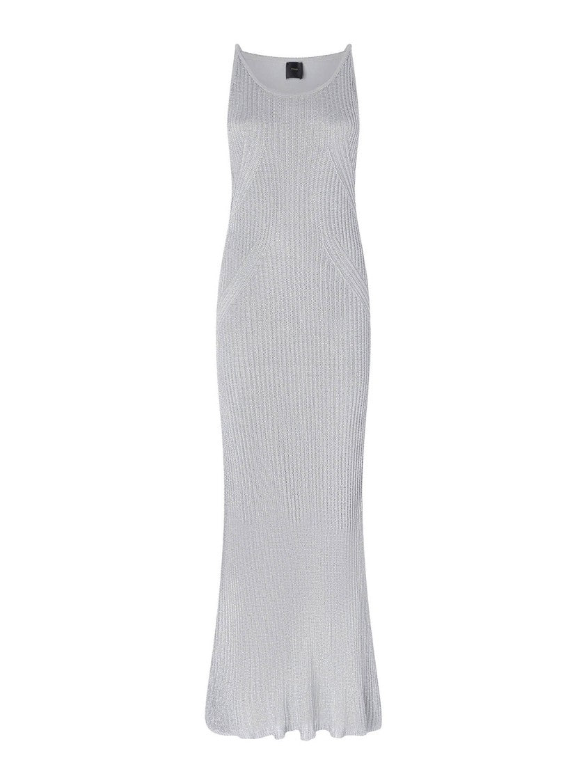 Pinko Long Sleeveless Metallic Ribbed Grey Dress