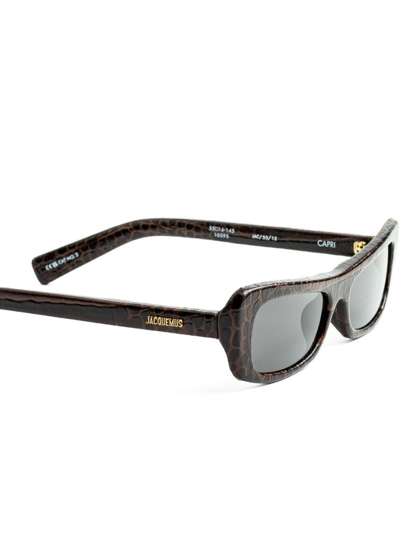 Jacquemus Rectangular Brown Frame Sunglasses With Textured Pattern