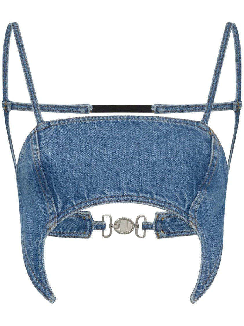 Marine Serre Cropped Denim Bra Top With Structured Design