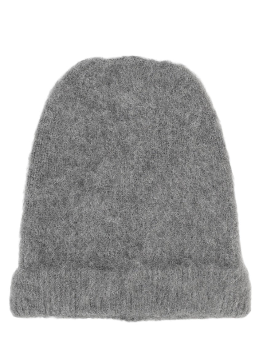 Maison Margiela Textured Grey Knit Folded Cuff Wool-Blend Beanie
