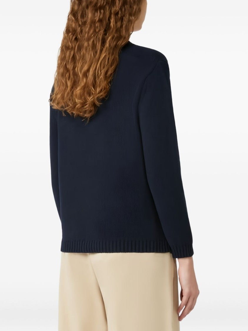 Max Mara Navy Blue Abstract Whale Motif Sweater