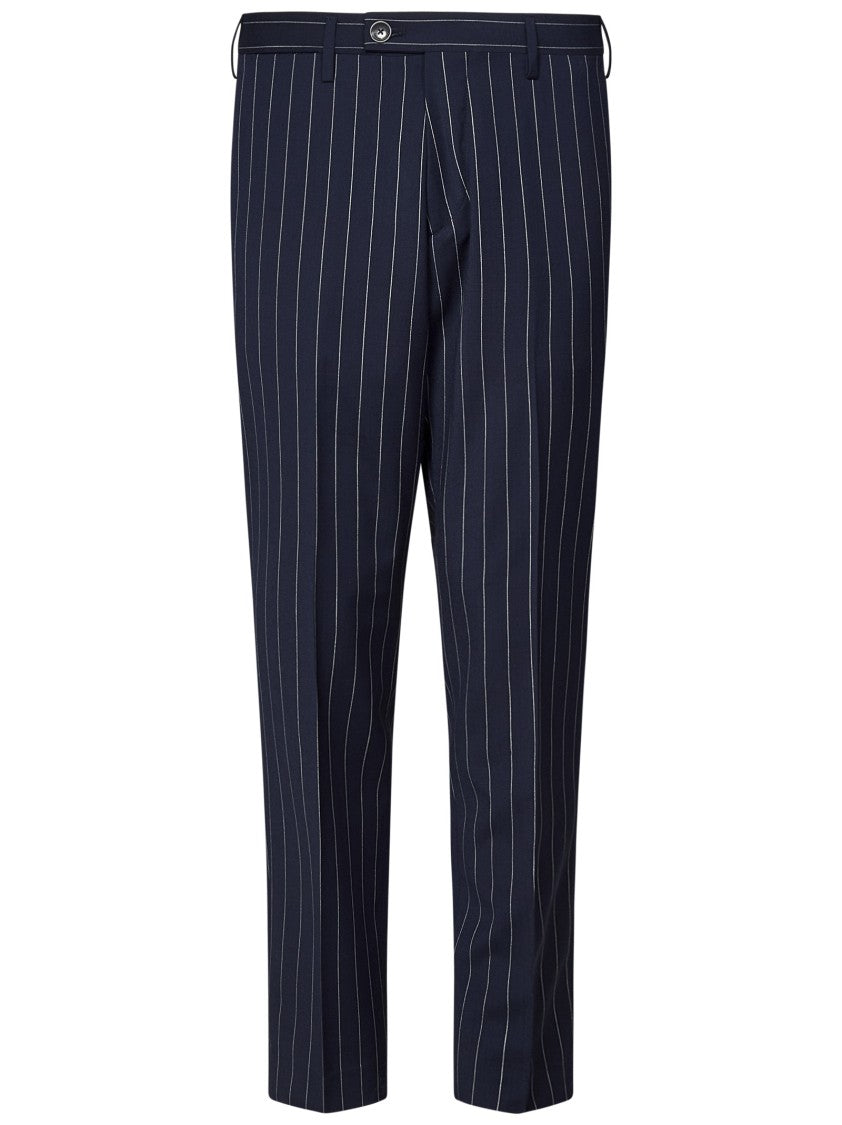 Michael Coal Pinstriped Tailored Trousers In Wool Blend Canvas