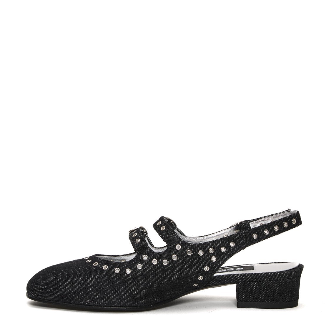 Carel Paris Slingback Shoes In Dark Denim With Decorative Studs