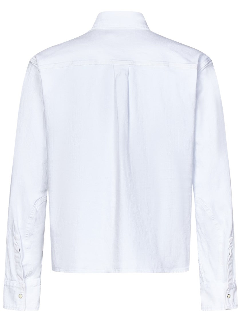 Dsquared2 White Cotton Denim Carpenter Shirt With Checked Pocket Square