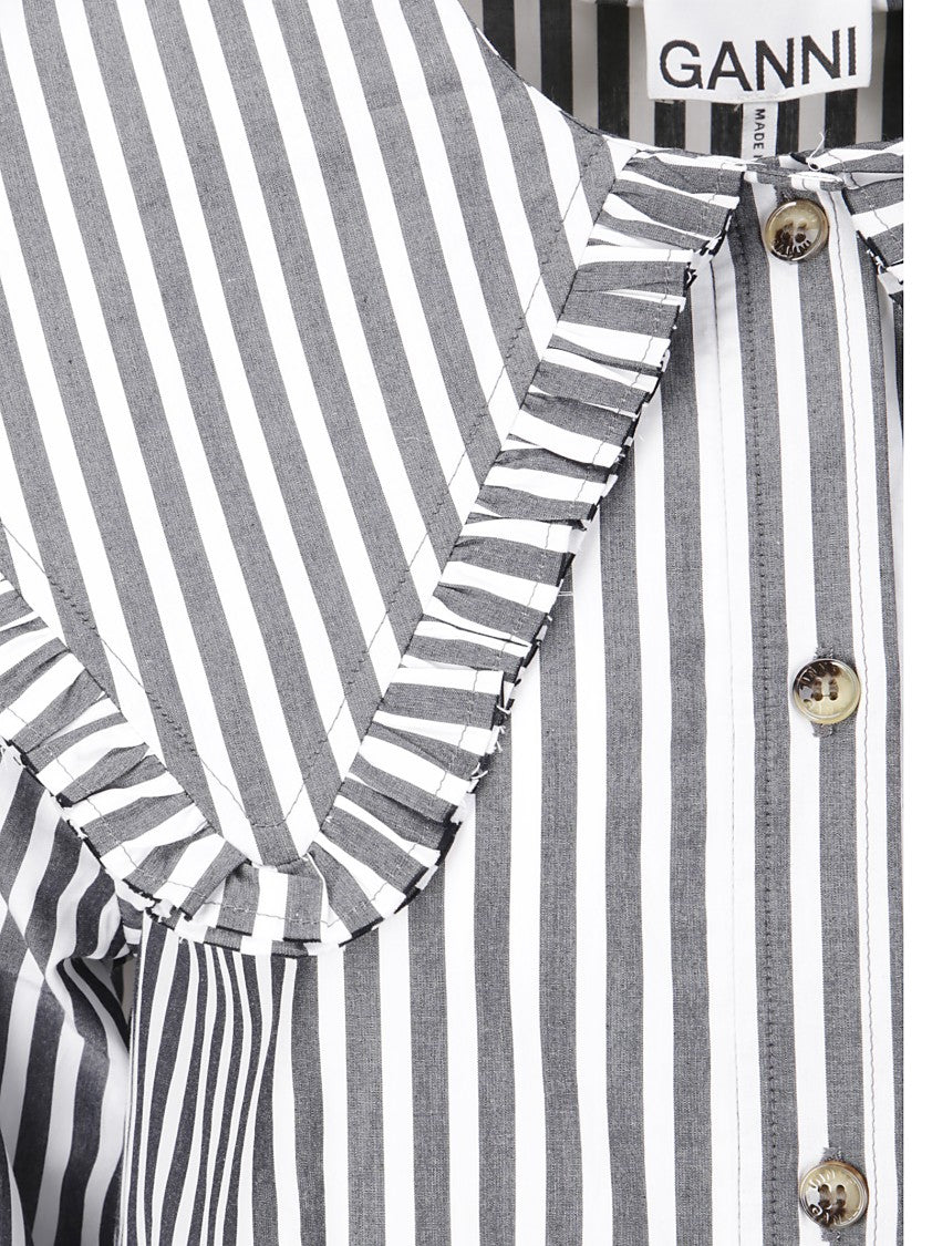 Ganni Striped Dress With Wide Collar And Ruffles
