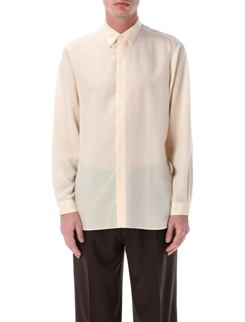 Lardini Oversized Lyocell Lino Hidden Button Shirt