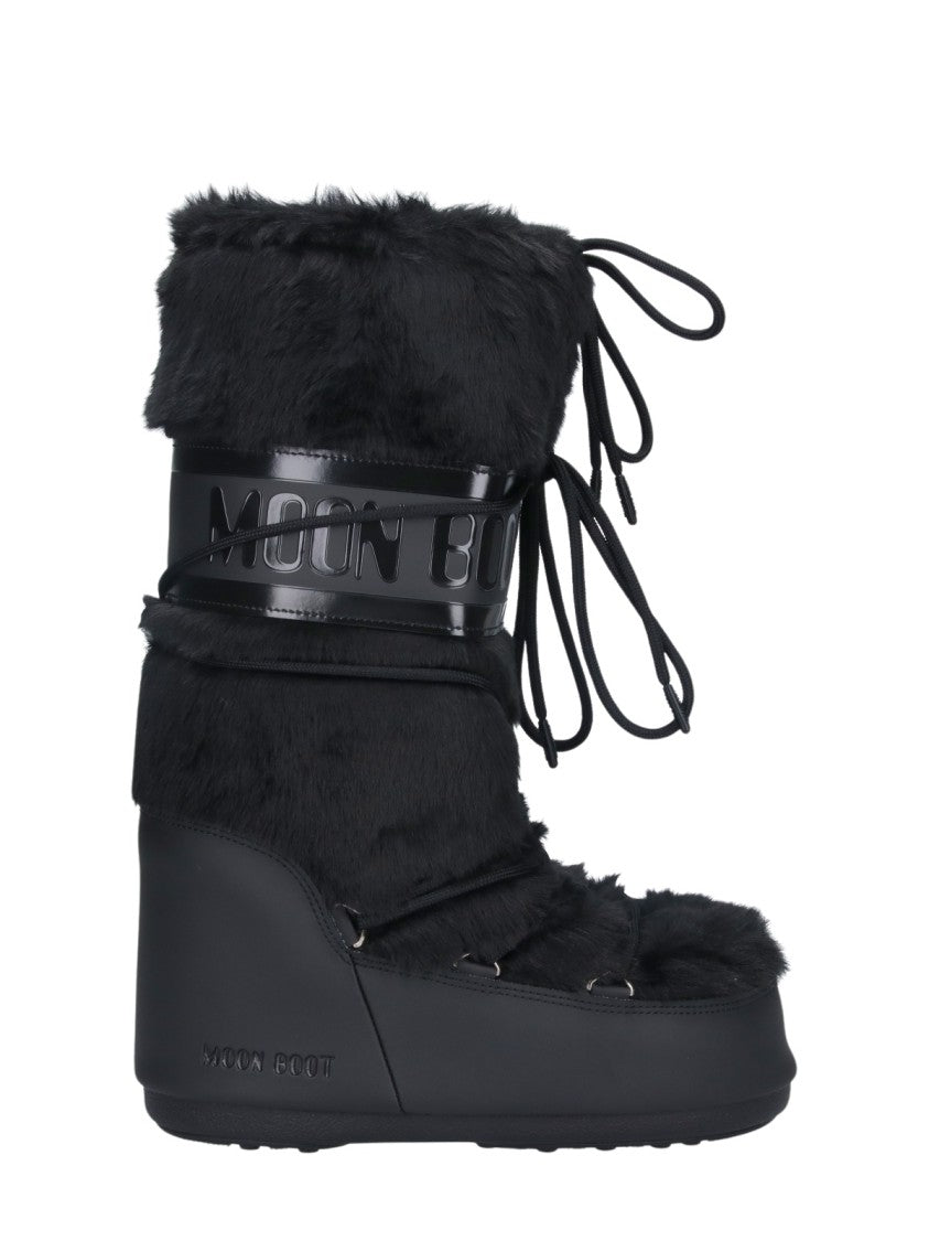 Moon Boot Logo Printed Plush Furry Snow Boots