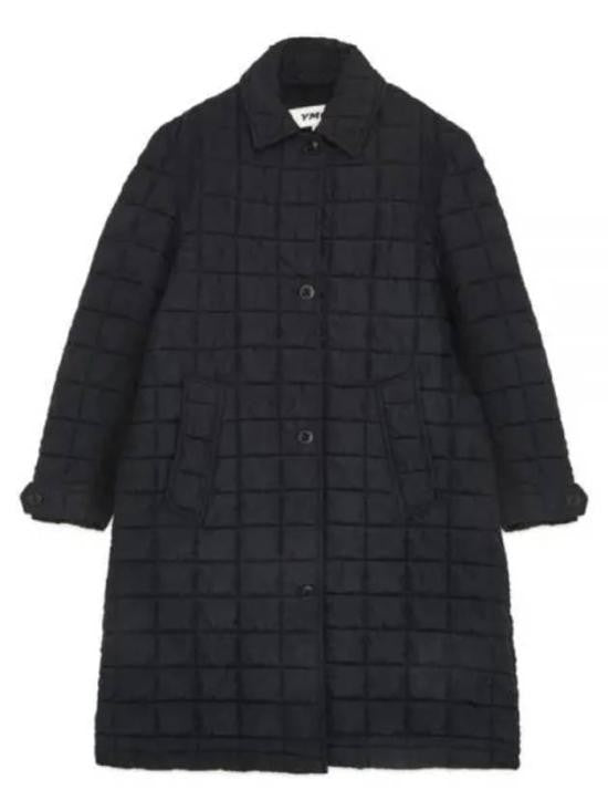 Ymc Quilted Long Coat With Classic Collar And Button Closure