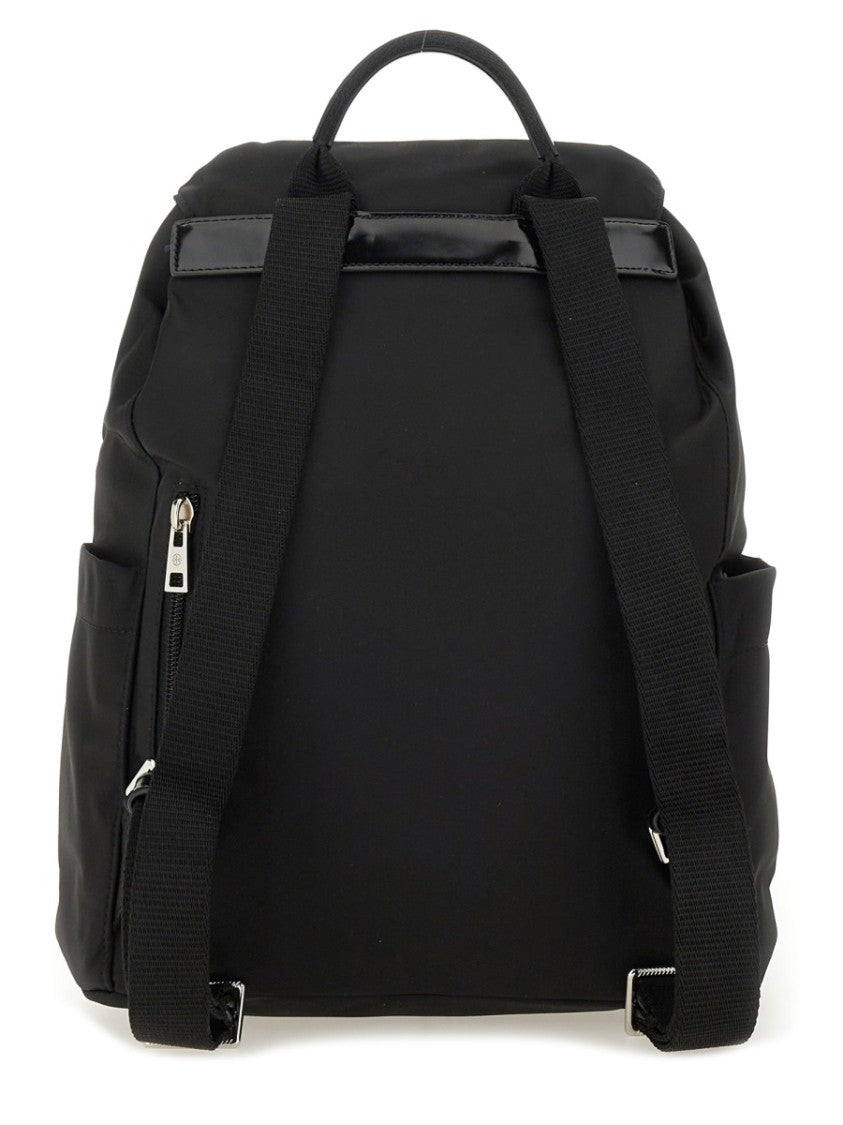 Tory Burch Structured Black Backpack With Buckle Closure And Silver Hardware