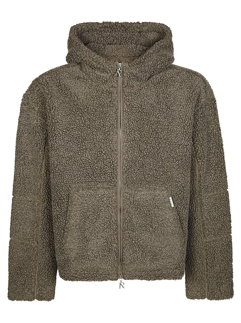 Represent Textured Brown Hooded Fleece Jacket