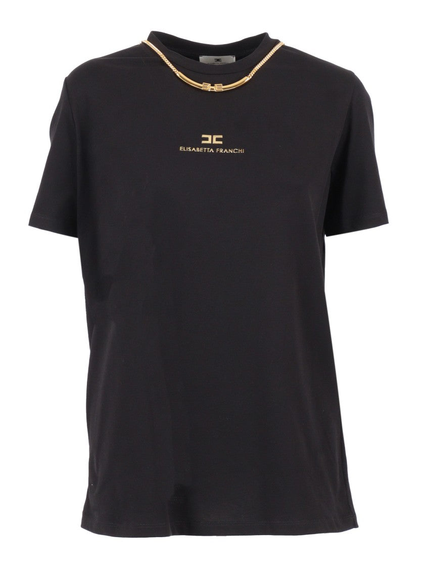 Elisabetta Franchi Short Sleeve Cotton Top With Classic Neckline