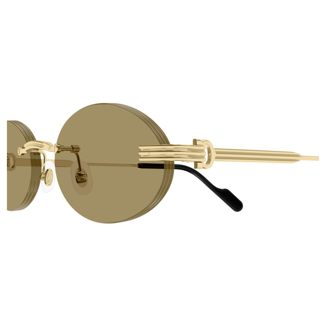 Cartier Rimless Gold Metal Sunglasses With Oval Brown Lenses