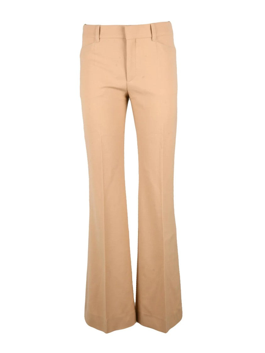 Chloé Beige Virgin Wool Stretch Trousers With Flared Leg Design