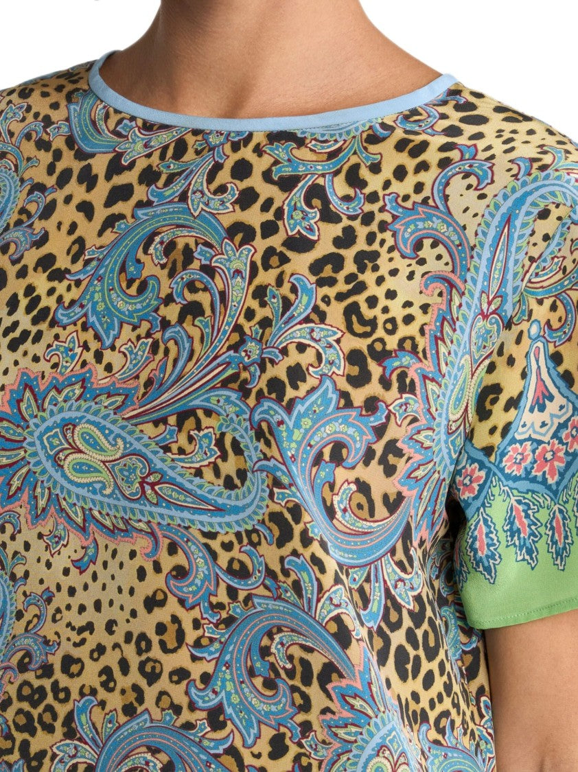 Etro Yellow/Multicolor Paisley Animalier Silk Top