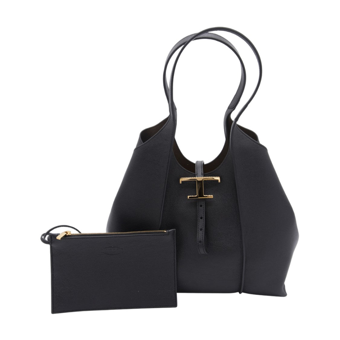 Tod's Structured Black Handbag With Gold-Tone Buckle Detail