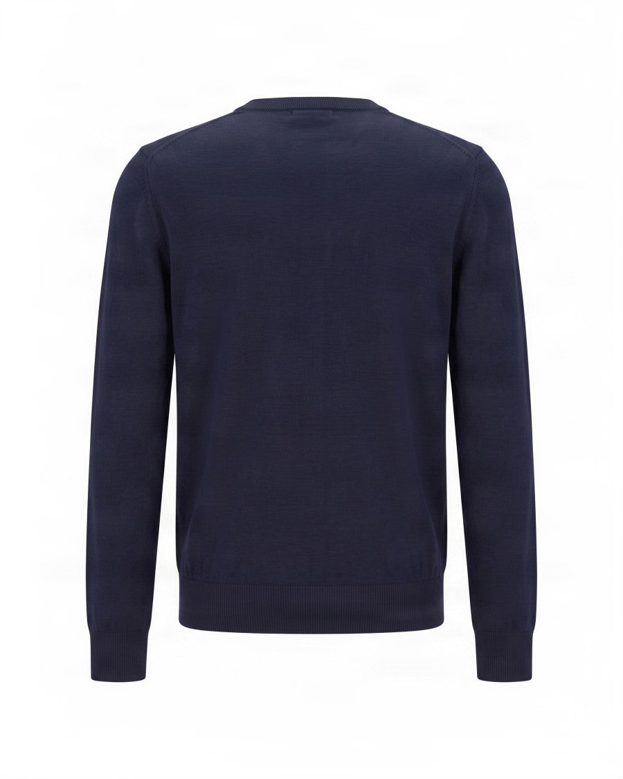 Boss Dark Blue Logo Embroidered Virgin Wool Sweater