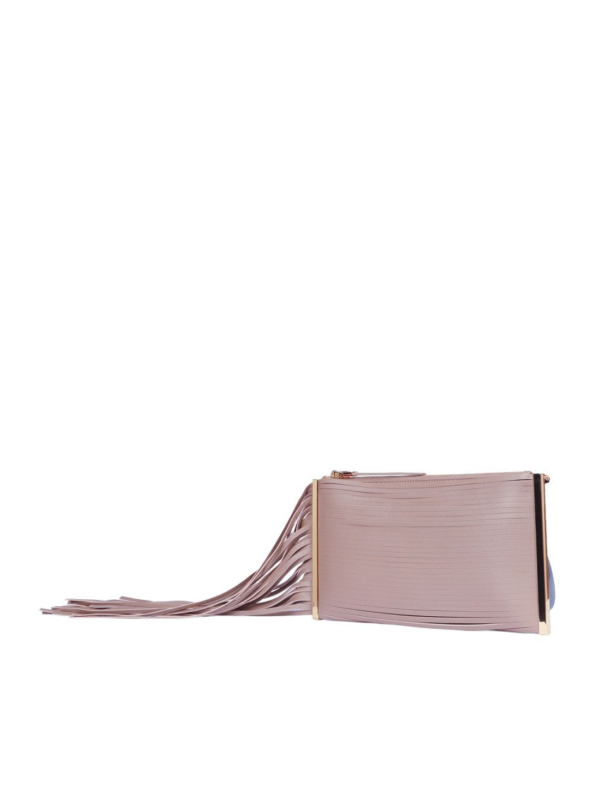 Elisabetta Franchi Rectangular Leather Fringe Clutch