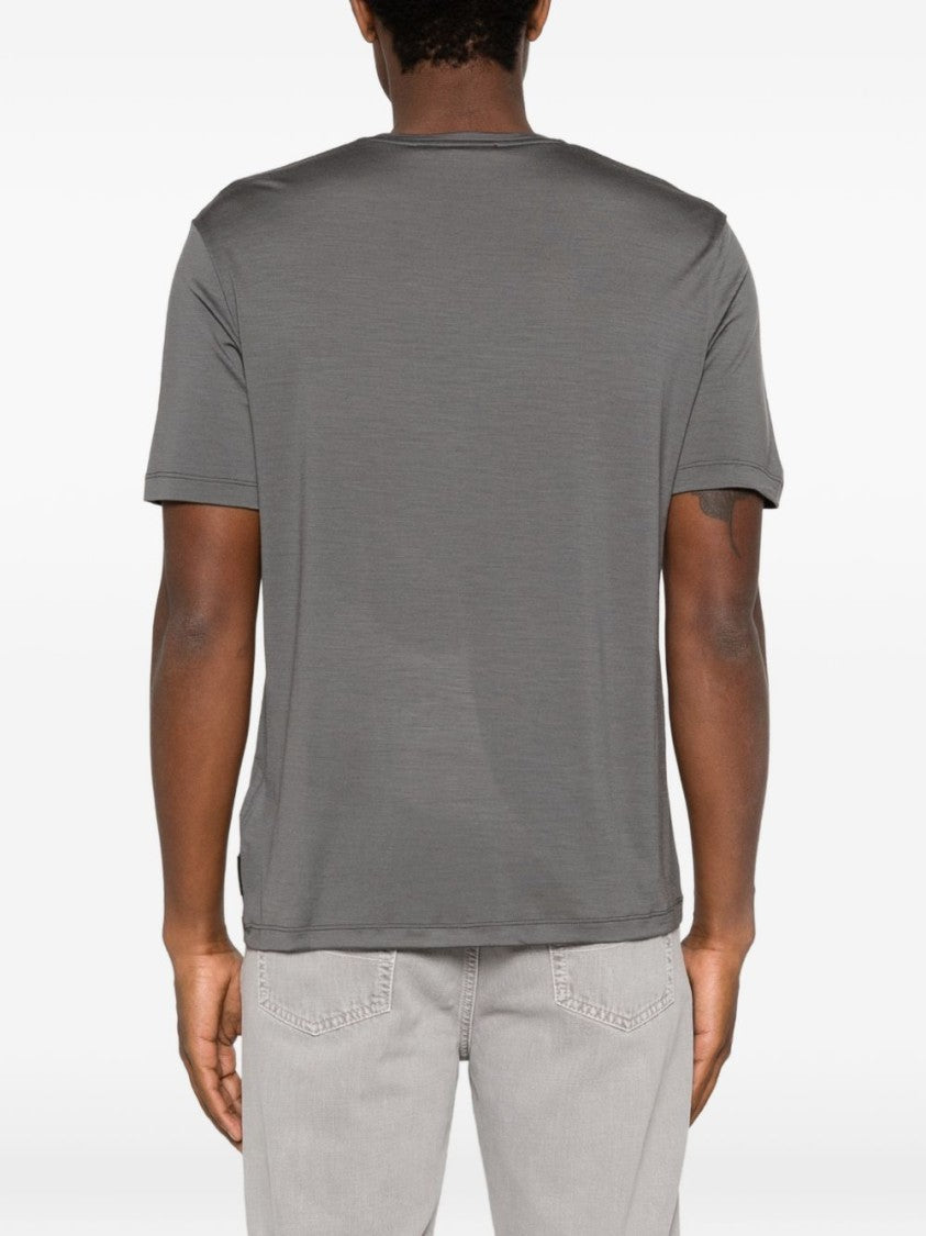 Montecore Grey Slub Texture Crew Neck T-Shirt With Tonal Stitching