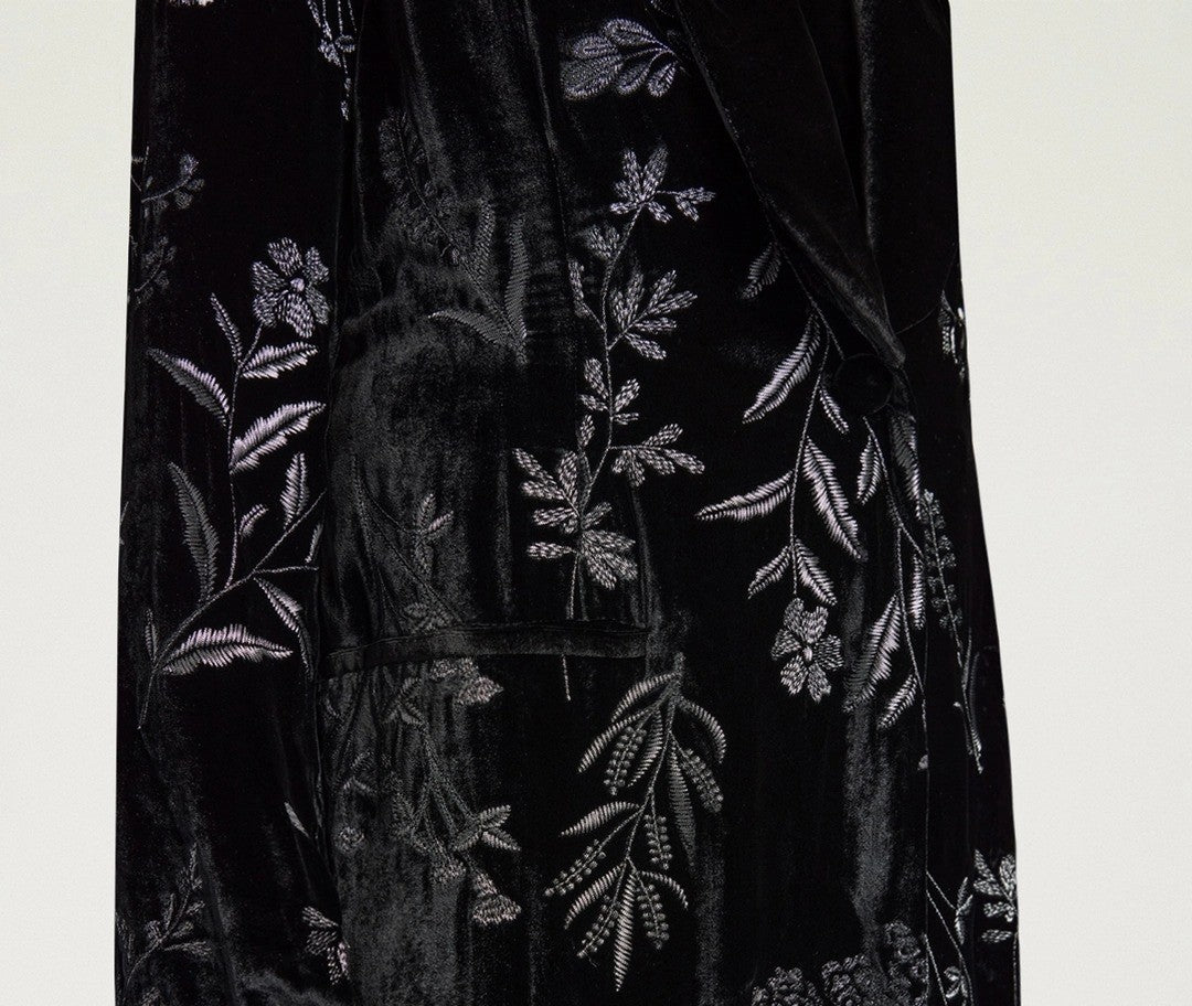 Momonì Floral-Patterned Black Velvet Jacket