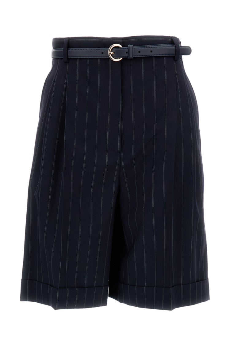 Max Mara Blue Pinstriped Ere Wool Bermuda Shorts
