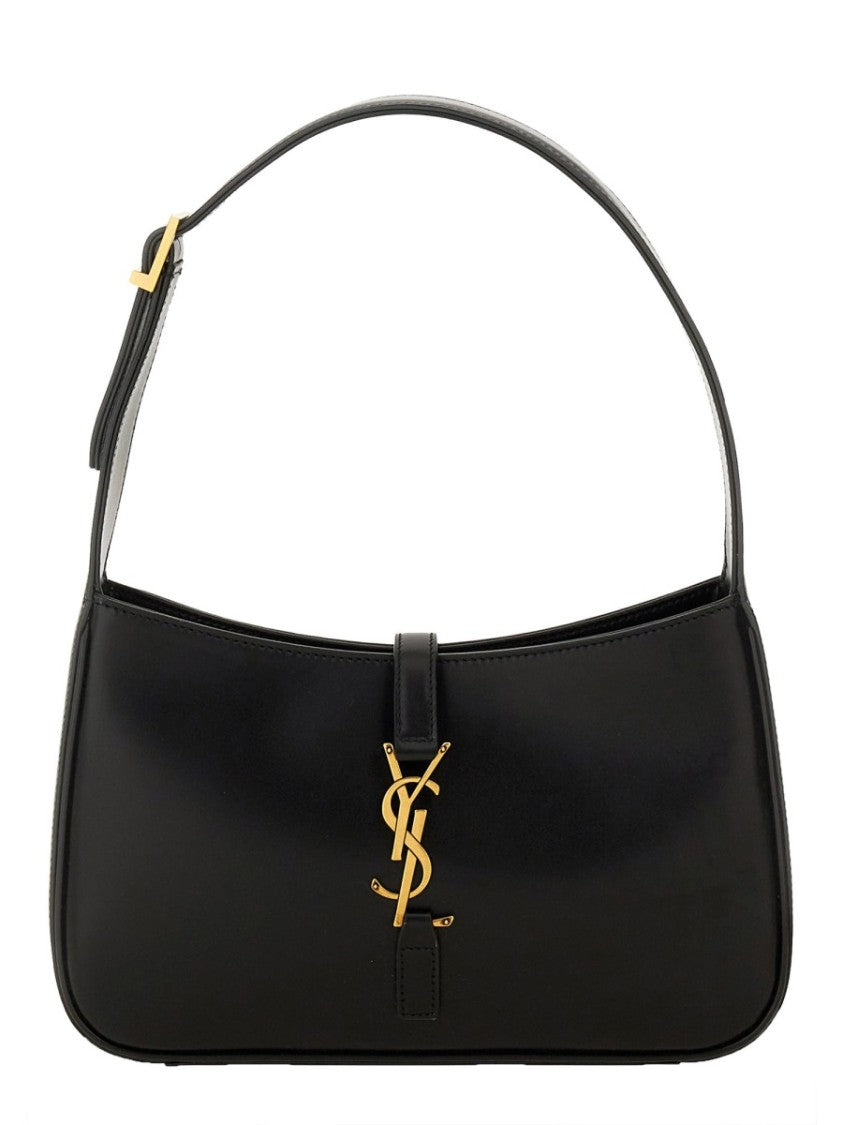 Saint Laurent Rectangular Calf Leather Hobo Bag With Gold Accents