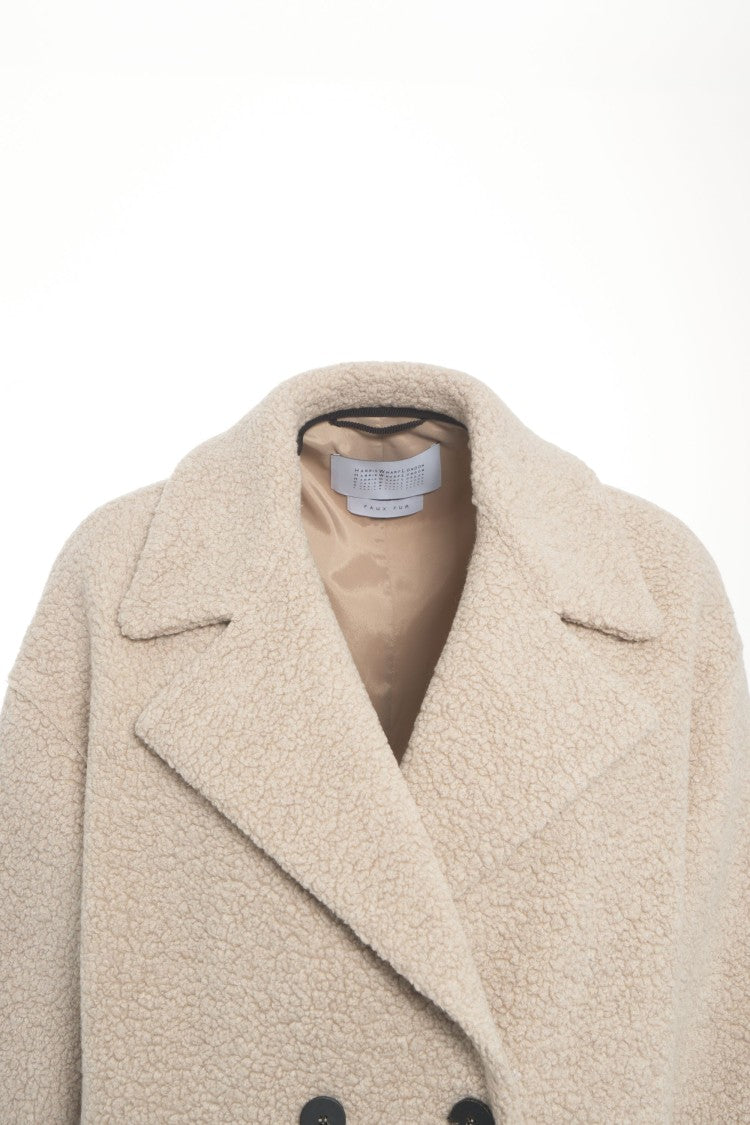 Harris Wharf London Double-Breasted Teddy Coat With Classic Notched Collar