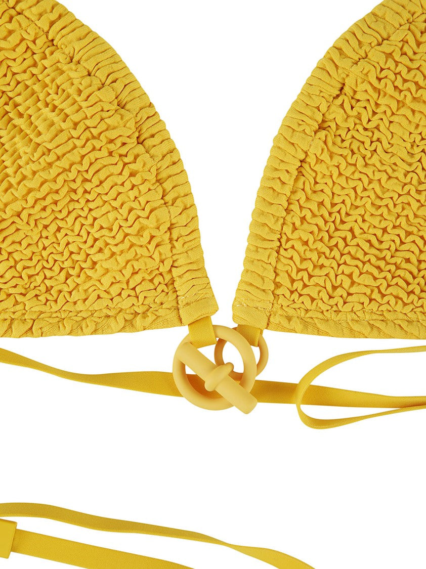 Burberry Textured Triangle Bikini Top With Gathered Fabric