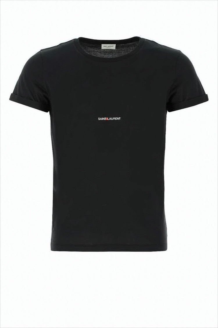 Saint Laurent Fitted Short-Sleeve Crop Top With Centered Logo