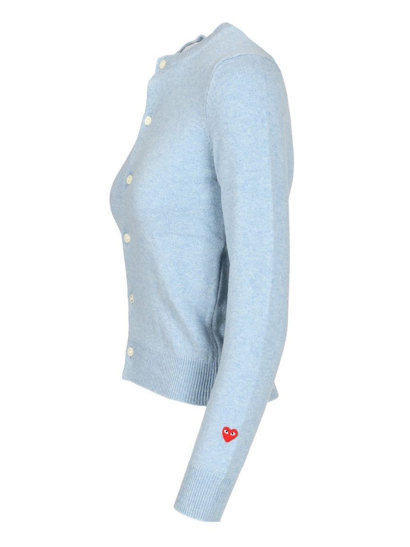 Comme Des Garçons Light Blue Wool Cardigan With Round Neckline