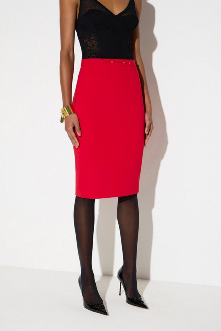Elisabetta Franchi Red Polyester-Blend Midi Skirt