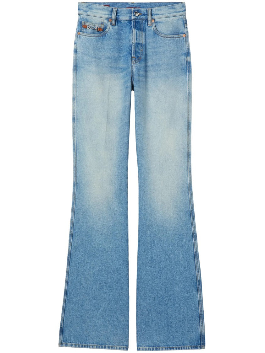 Gucci Blue Mid Rise Flare Denim Pants