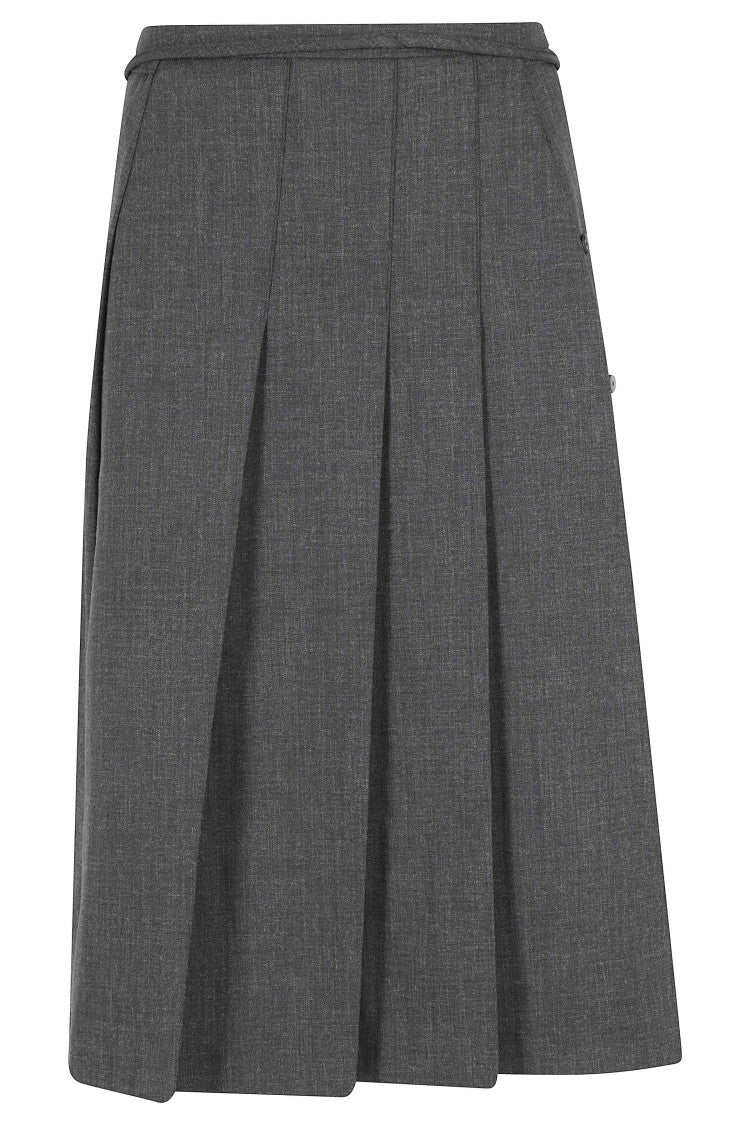 La Piscine Dark Gray Plisse Pleated Adjustable-Waist Polyester Midi Skirt