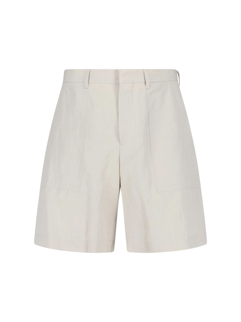 Lardini Cream Linen-Cotton Blend Tailored Shorts