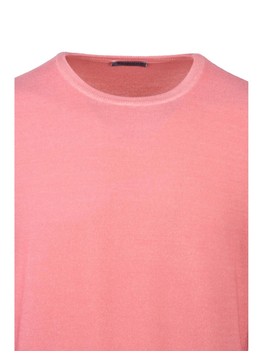 Vengera Pink Fine-Knit Virgin Wool Crewneck Sweater
