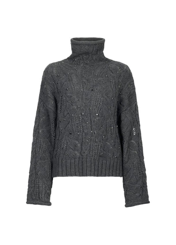 Liu Jo Turtleneck Gray Sweater With Cable Knit