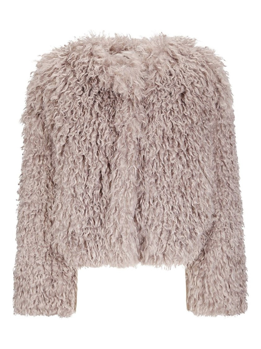 Tagliatore Cropped Textured Coat With Fluffy Faux Fur Exterior