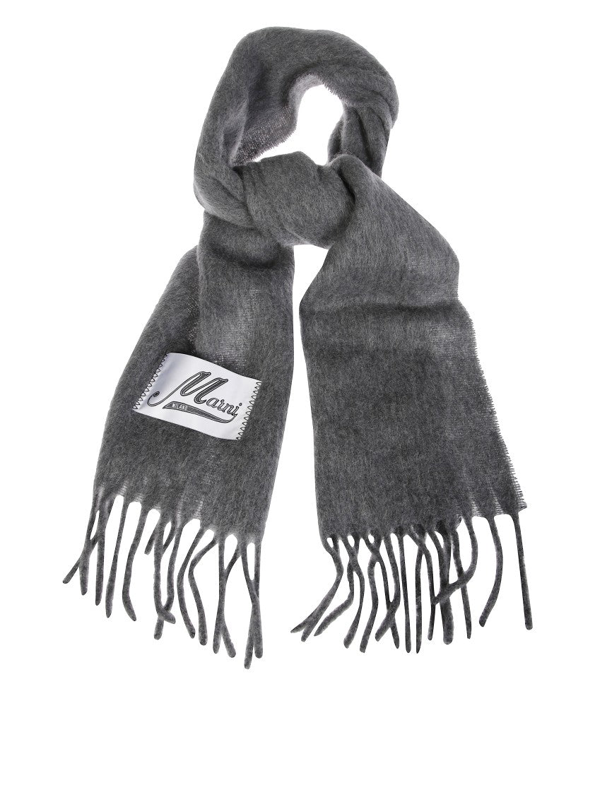 Marni Textured Grey Scarf With Fringed Edges