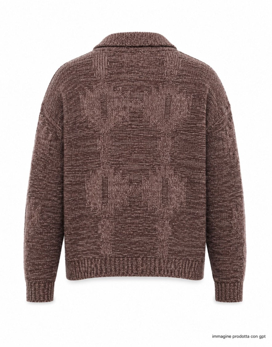 Tela Cruda Brown Melange Wide Cropped Knit Overshirt