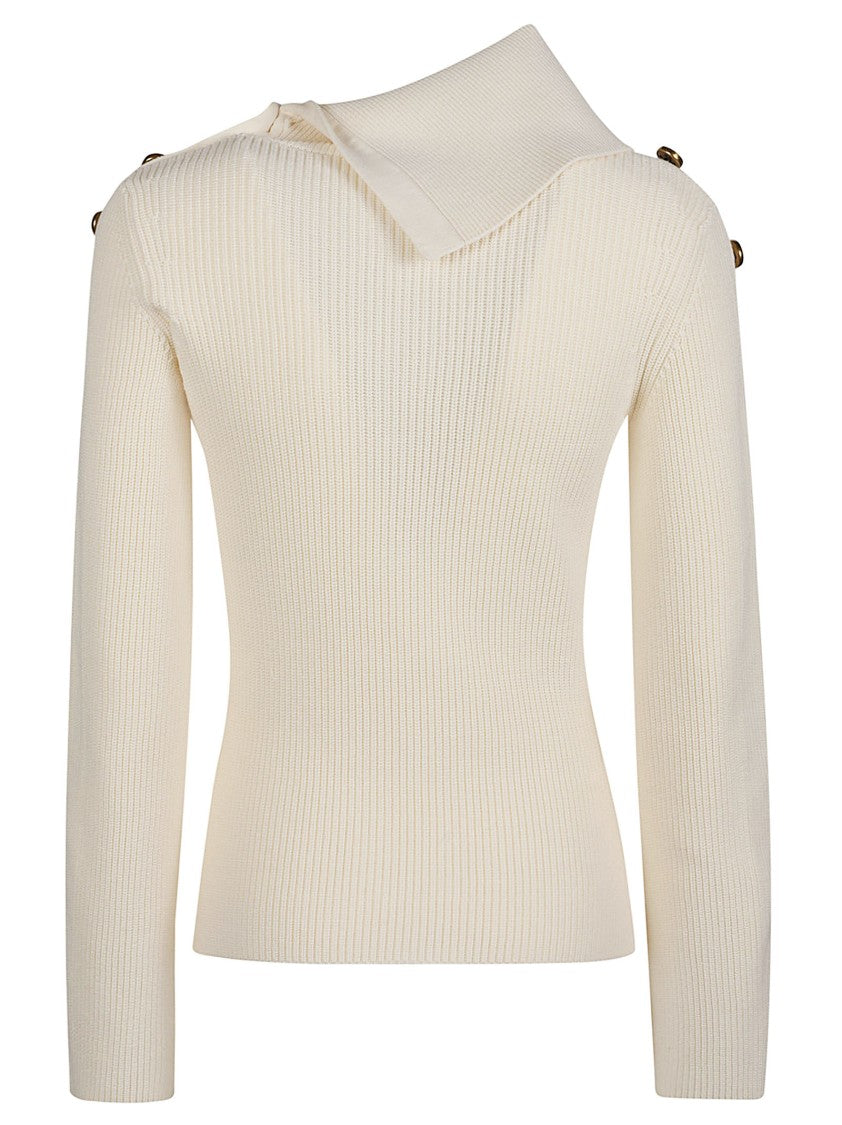 Elisabetta Franchi Fitted Long Sleeve Turtleneck Sweater With Asymmetrical Collar