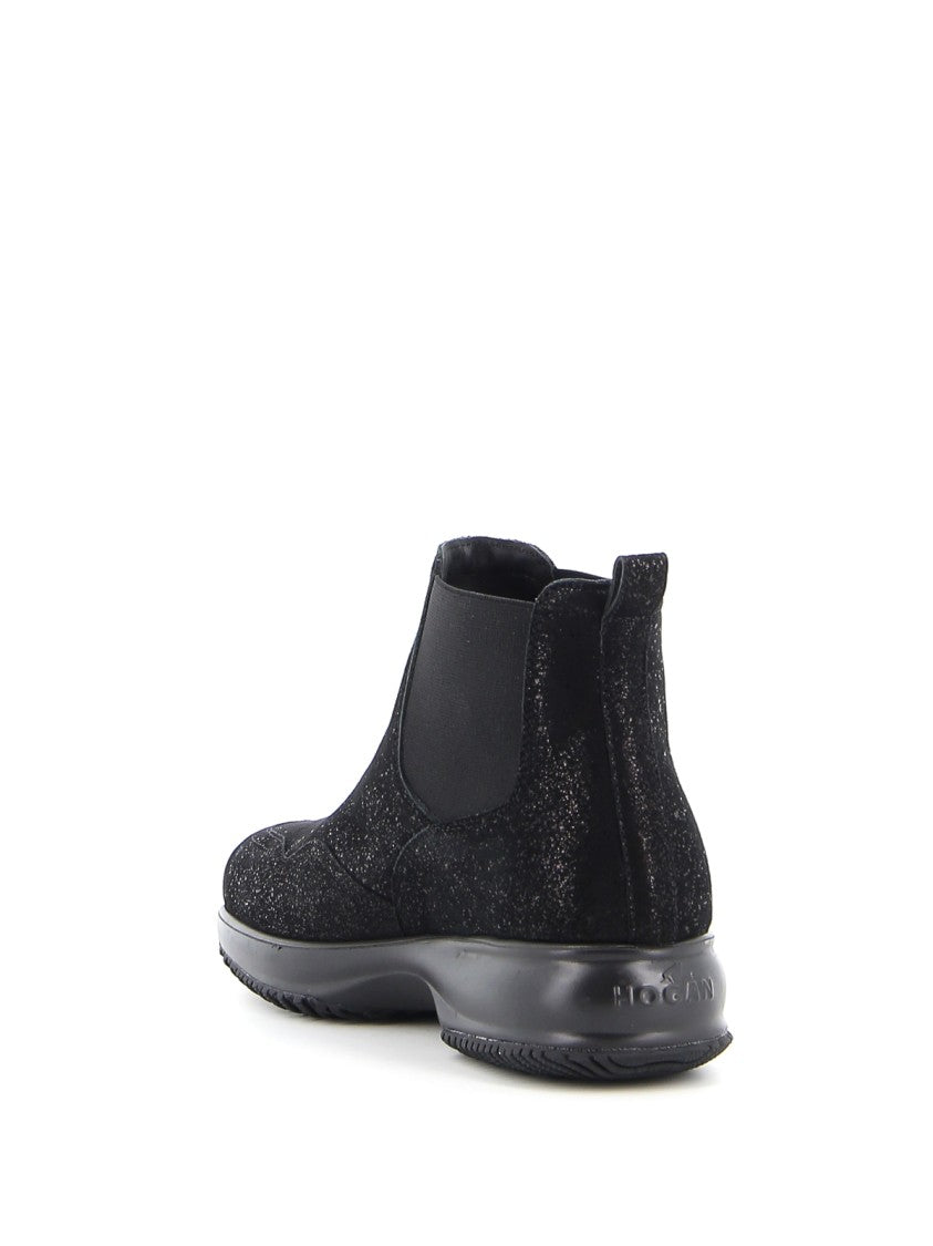 Hogan Black Craquele Leather Chelsea Boots