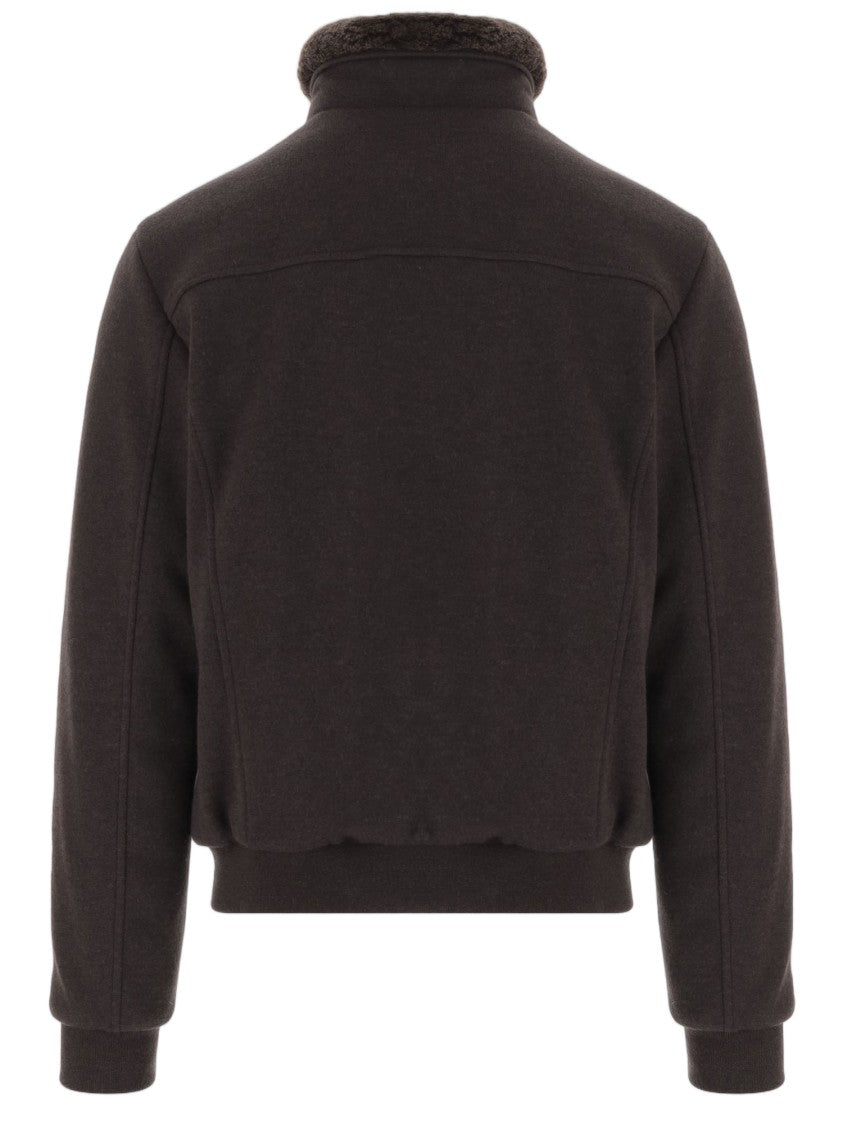 Moorer Brown Wool-Blend High Collar Jacket