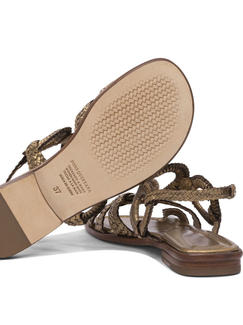 Pons Quintana Braided Bronze Sandals With Circular Accents