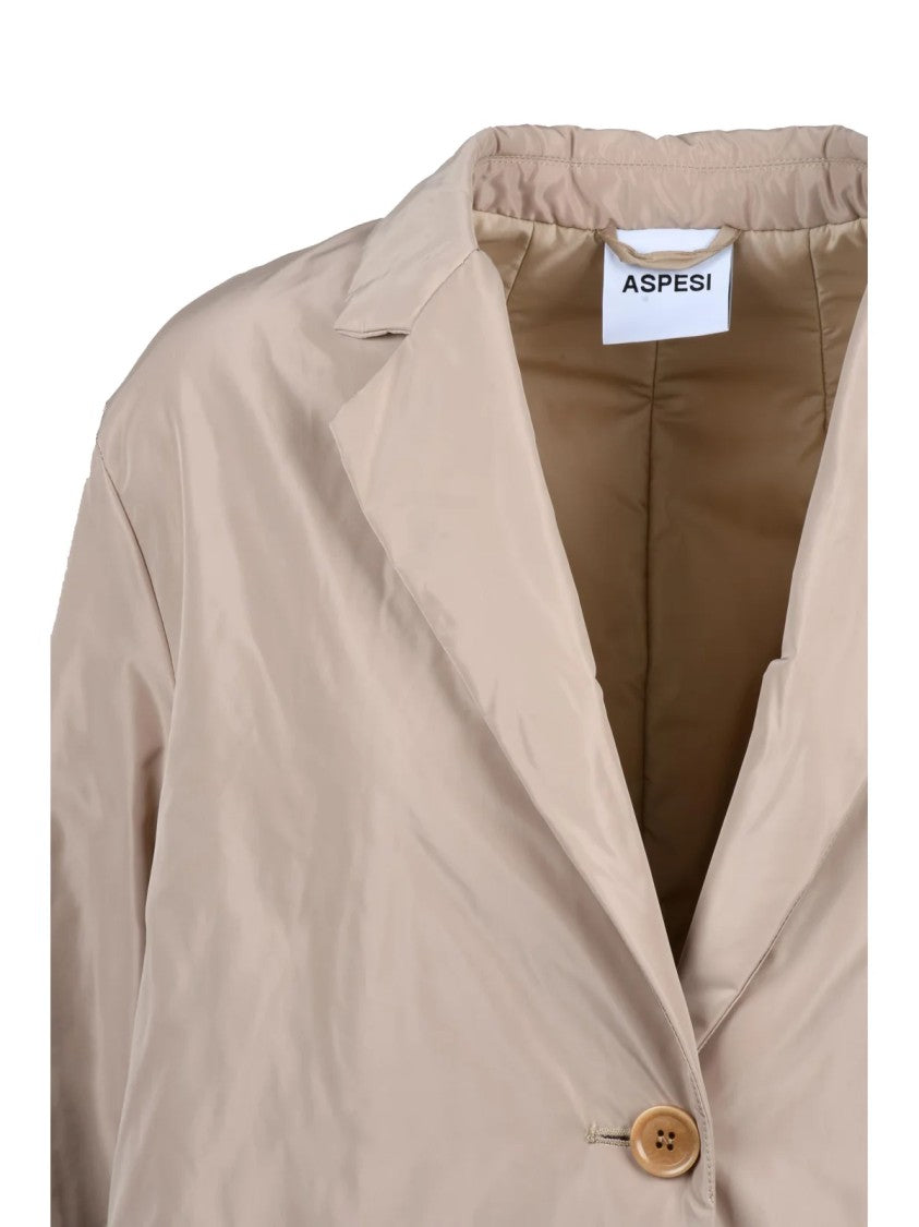 Aspesi Thermal Beige Long Coat With Classic Lapel And Practical Pockets