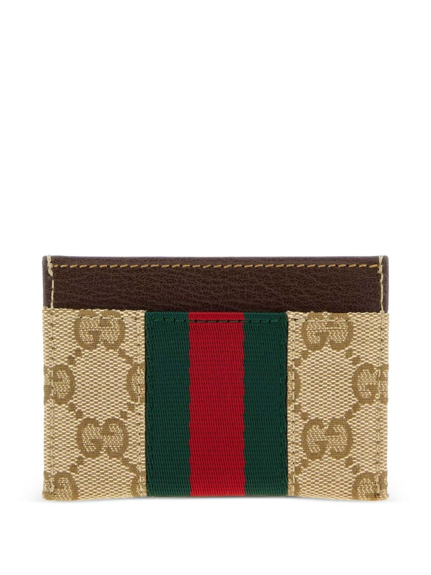 Gucci Beige Monogram Canvas Web Stripe Cardholder